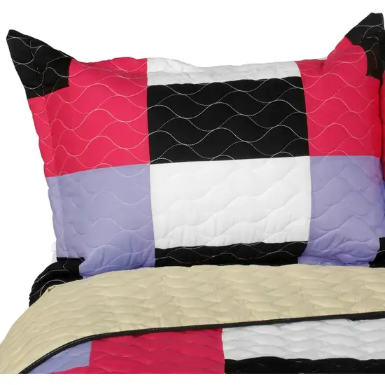 Kamelia -  Vermicelli-Quilted Patchwork Geometric Quilt Set Full/Queen Photo 2