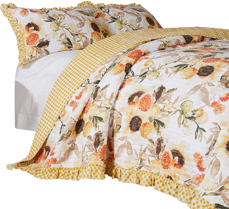 Kelsa 2 Piece Twin Quilt Set with Pillow Sham, Cotton, Ruffled Border Photo 4