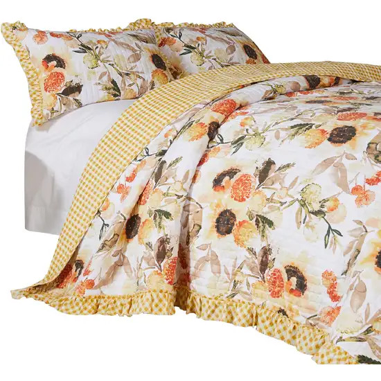 Kelsa 2 Piece Twin Quilt Set with Pillow Sham, Cotton, Ruffled Border Photo 4