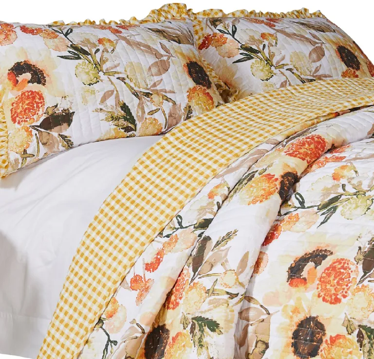 Kelsa 2 Piece Twin Quilt Set with Pillow Sham, Cotton, Ruffled Border Photo 3