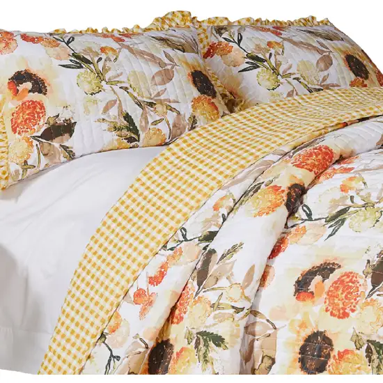 Kelsa 2 Piece Twin Quilt Set with Pillow Sham, Cotton, Ruffled Border Photo 3