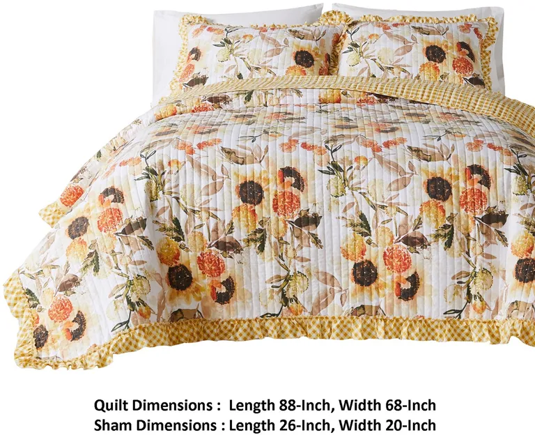 Kelsa 2 Piece Twin Quilt Set with Pillow Sham, Cotton, Ruffled Border Photo 5