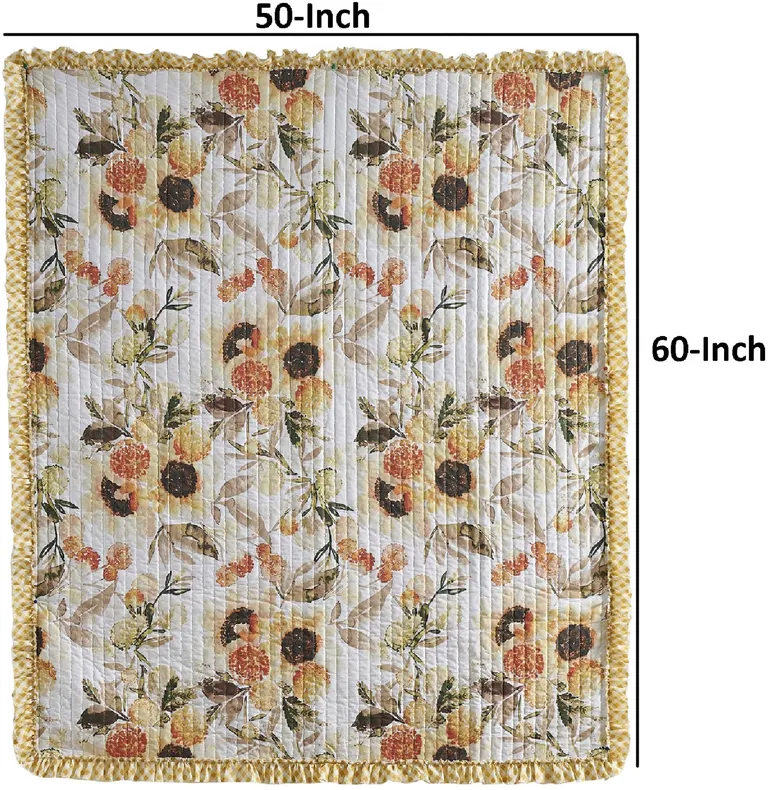 Kelsa 50 x 60 Channel Quilted Throw Blanket, Cotton Fill, Sunflowers Photo 5