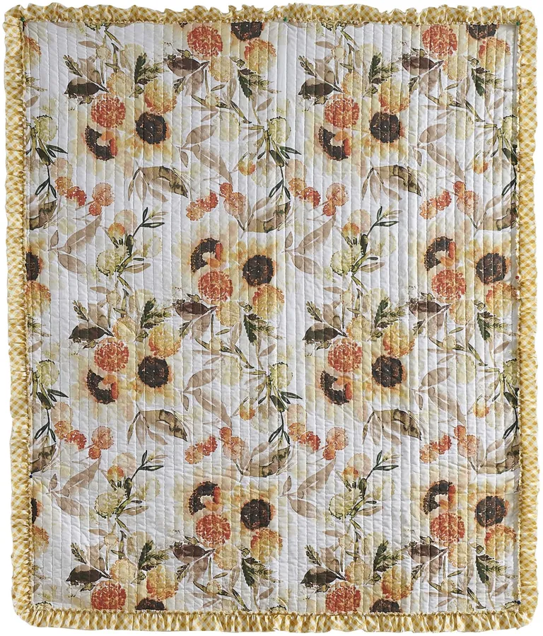 Kelsa 50 x 60 Channel Quilted Throw Blanket, Cotton Fill, Sunflowers Photo 2