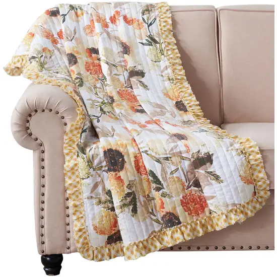 Kelsa 50 x 60 Channel Quilted Throw Blanket, Cotton Fill, Sunflowers Photo 1