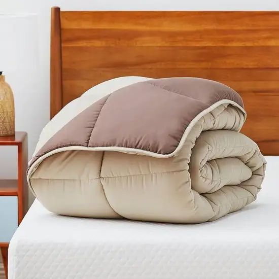 King All Seasons Beige/Brown Reversible Polyester Down Alternative Comforter Photo 4