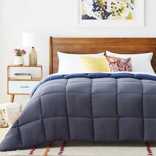 King All Seasons Grey/Navy Reversible Polyester Down Alternative Comforter Photo 3