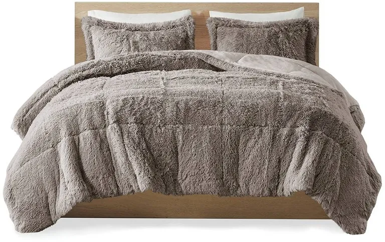 Soft Sherpa Faux Fur 3-Piece Comforter Set with Pillow Shams Photo 3