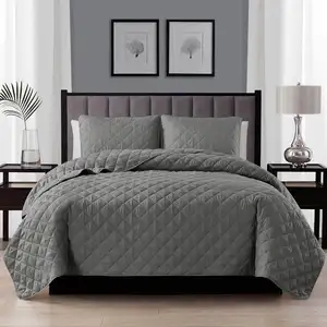 Photo of 3-Piece Polyester Microfiber Diamond Quilted Quilt Set