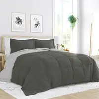 Photo of King/Cal King 3-Piece Microfiber Reversible Comforter Set in Grey / Light Grey