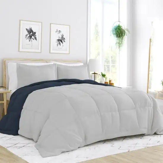 King/Cal King 3-Piece Microfiber Reversible Comforter Set in Navy/Grey Photo 2