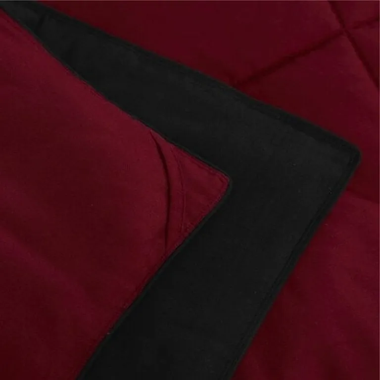 King/Cal King Traditional Microfiber Reversible 3 Piece Comforter Set in Black/Maroon Photo 4