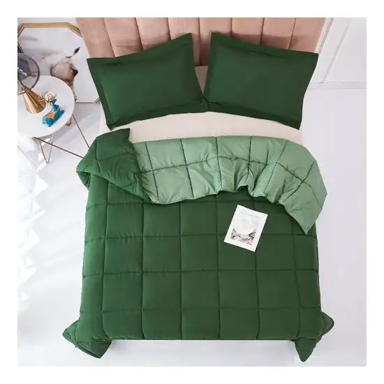 King/Cal King Traditional Microfiber Reversible 3 Piece Comforter Set in Green Photo 1