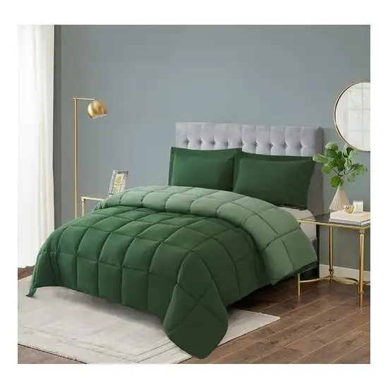 King/Cal King Traditional Microfiber Reversible 3 Piece Comforter Set in Green Photo 2