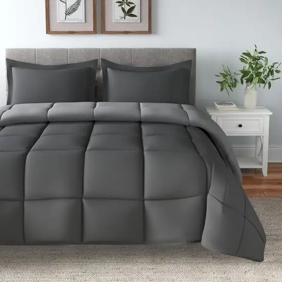 King/Cal King Traditional Microfiber Reversible 3 Piece Comforter Set in Grey Photo 1