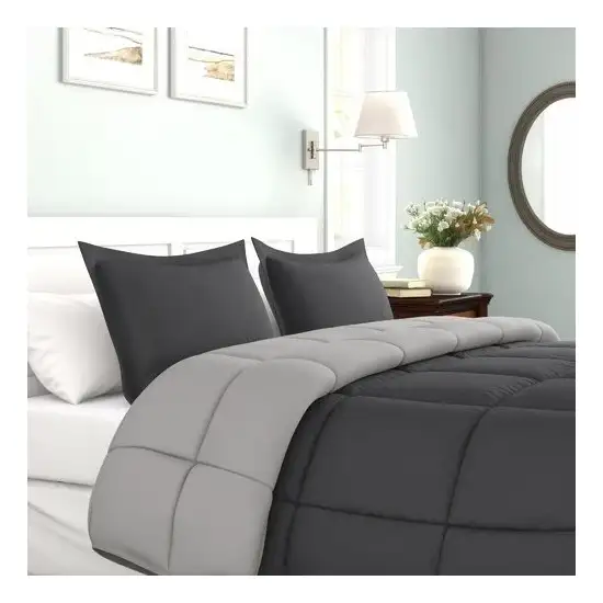 King/Cal King Traditional Microfiber Reversible 3 Piece Comforter Set in Grey Photo 2