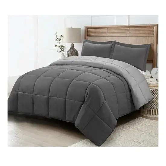 King/Cal King Traditional Microfiber Reversible 3 Piece Comforter Set in Grey Photo 3