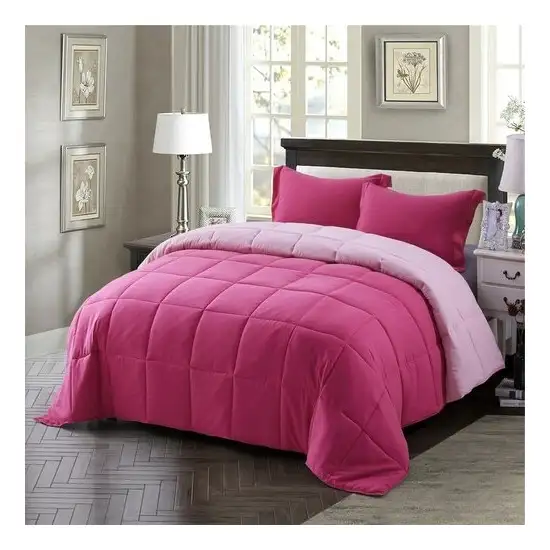 King/Cal King Traditional Microfiber Reversible 3 Piece Comforter Set in Pink Photo 1