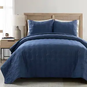 Photo of King/California King size Lightweight Blue Textured Cotton 3 Piece Quilt Set