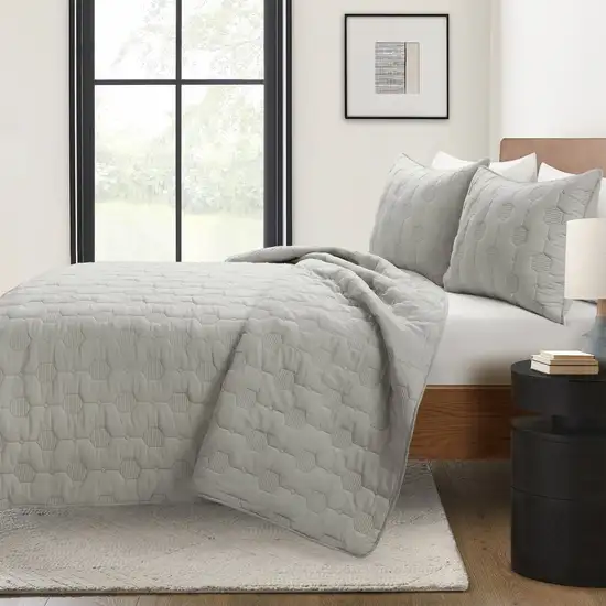 King/California King size Lightweight Grey Textured Cotton 3 Piece Quilt Set Photo 2