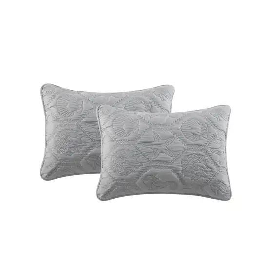 King Coastal Beach Embossed Starfish Seashell Seahorse Grey 3-Piece Quilt Set Photo 4