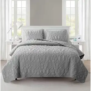 Photo of King Coastal Beach Embossed Starfish Seashell Seahorse Grey 3-Piece Quilt Set