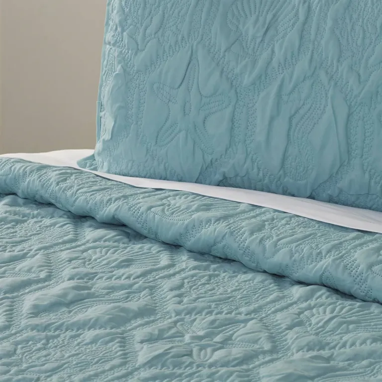 King Coastal Beach Starfish Seashell Seahorse Aqua Blue Teal 3-Piece Quilt Set Photo 3