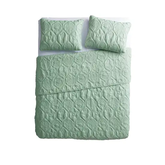 King Coastal Beach Starfish Seashell Seahorse Light Green Teal Quilt Set Photo 4