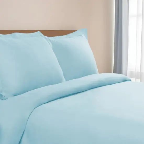 Light Blue King Cotton Blend 0 Thread Count Washable Duvet Cover Set Photo 1