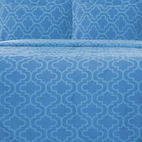 Light Blue King Cotton Blend Thread Count Washable Duvet Cover Set Photo 9