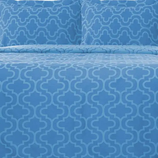 Light Blue King Cotton Blend Thread Count Washable Duvet Cover Set Photo 6