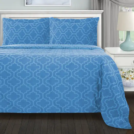 Light Blue King Cotton Blend Thread Count Washable Duvet Cover Set Photo 4