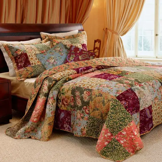 King 100% Cotton Floral Paisley Quilt Set w/ 2 Shams & 2 Pillows Photo 1