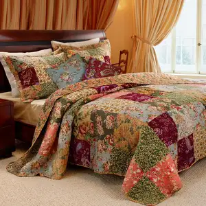 Photo of King 100% Cotton Floral Paisley Quilt Set w/ 2 Shams & 2 Pillows