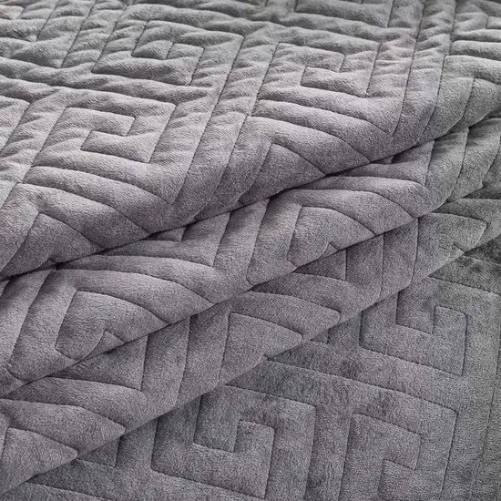 King Gray Charcoal Velvet Microfiber Polyester Reversible 3-Piece Quilt Set Photo 3