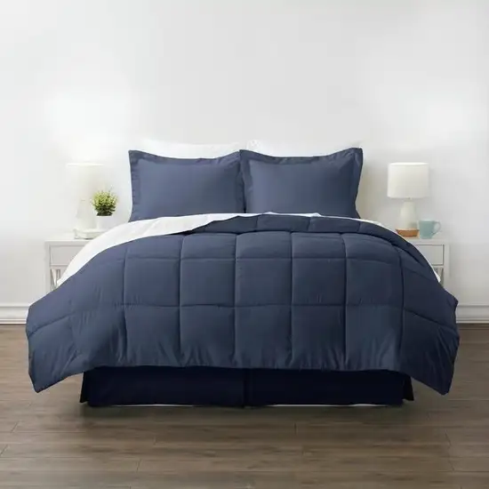 King Navy Microfiber Baffle-Box 6-Piece Reversible Bed-in-a-Bag Comforter Set Photo 1