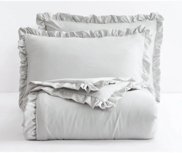 King Oversized Grey Ruffled Edge Microfiber Comforter Set Photo 4