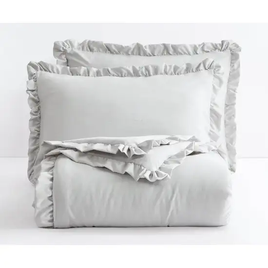 King Oversized Grey Ruffled Edge Microfiber Comforter Set Photo 4