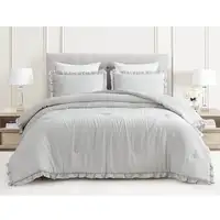 Photo of King Oversized Grey Ruffled Edge Microfiber Comforter Set