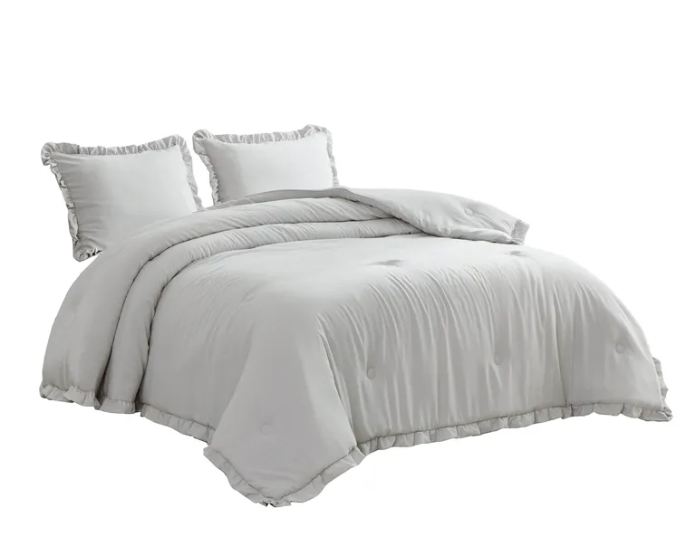 King Oversized Grey Ruffled Edge Microfiber Comforter Set Photo 2