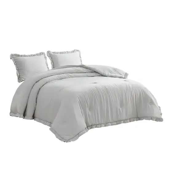 King Oversized Grey Ruffled Edge Microfiber Comforter Set Photo 2