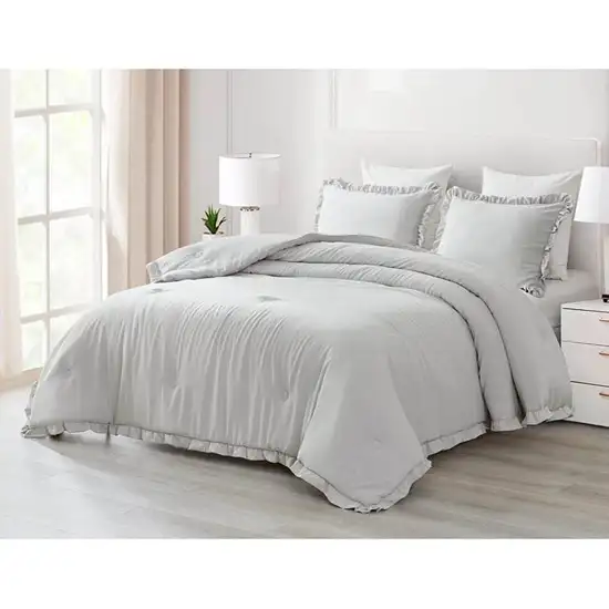 King Oversized Grey Ruffled Edge Microfiber Comforter Set Photo 3