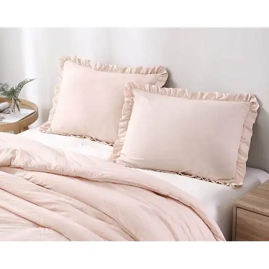 King Oversized Pink Ruffled Edge Microfiber Comforter Set Photo 3