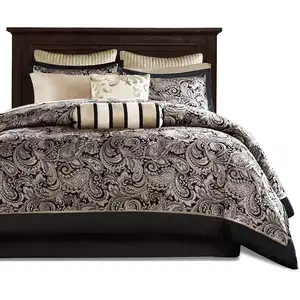 Photo of King 12 Piece Cotton Polyester Comforter Set Black Gold Paisley