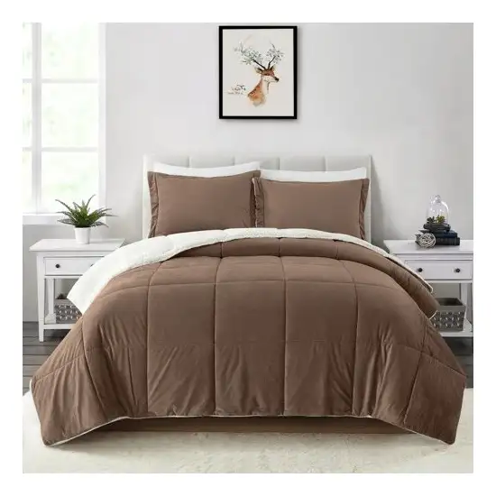 King Plush Microfiber Reversible Comforter Set in Chocolate Photo 1