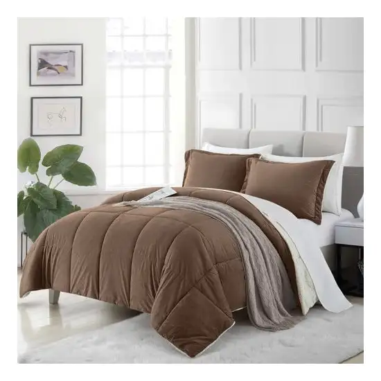 King Plush Microfiber Reversible Comforter Set in Chocolate Photo 2