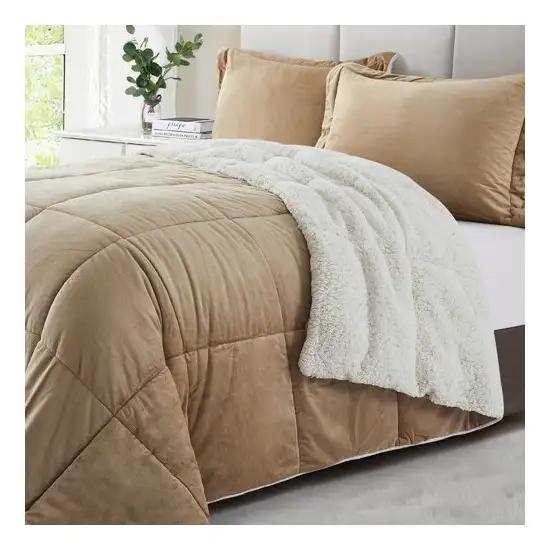 King Plush Microfiber Reversible Comforter Set in Gold Photo 3