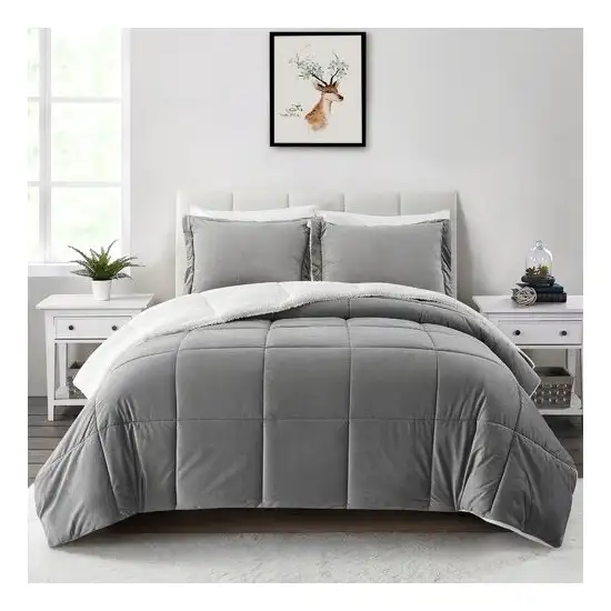 King Plush Microfiber Reversible Comforter Set in Grey Photo 1