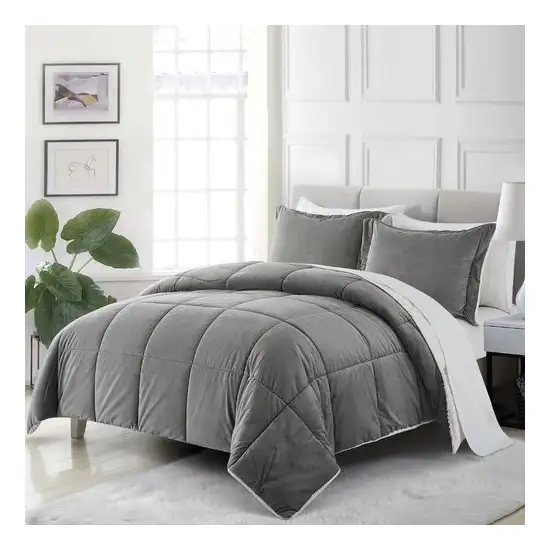 King Plush Microfiber Reversible Comforter Set in Grey Photo 2