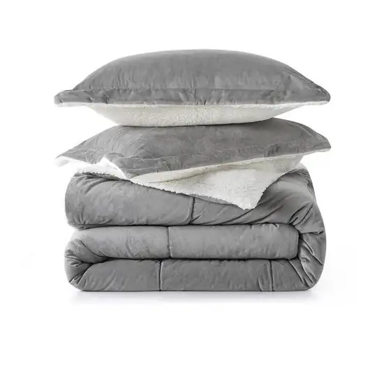 King Plush Microfiber Reversible Comforter Set in Grey Photo 3